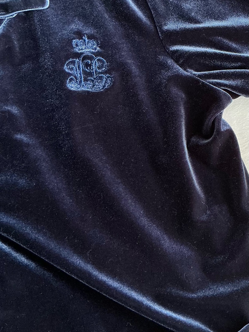 Lauren Ralph Lauren Navy Blue Velvet Pajama Top Notch Collar Shirt L - Picture 5 of 14